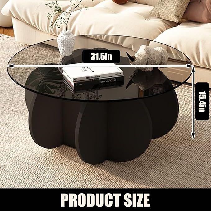 Black Coffee Table, 31.5" Round Glass Coffee Table - Image 2