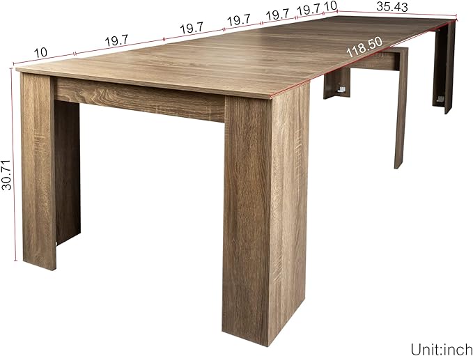 118" Extendable Dining Table for 6-10 Person, Wooden Folding Narrow Dining Room - Image 2