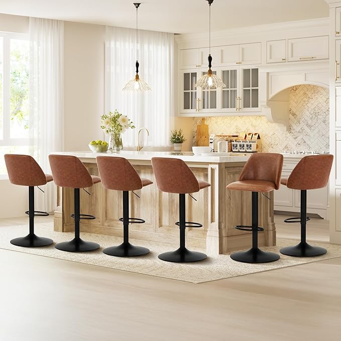 COLAMY Bar Stools Set of 4, Modern Swivel Bar Chairs, Adjustable PU Leather - Image 6