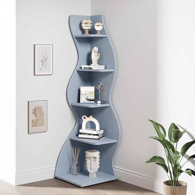 Tribesigns Corner Shelf, Modern 5-Tier Wall Corner Bookshelf, Stylish Corner - Image 6