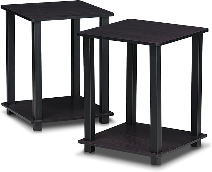 Furinno Simplistic Set of 2 End Table, Dark Walnut by Furinno-FitsYourSpaceFitsYourBudget