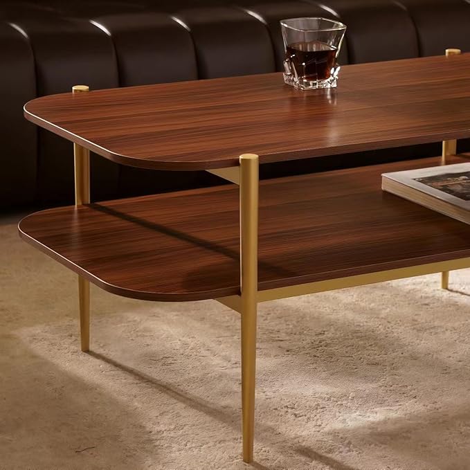 Shrine Rectangle Coffee Table, Mid-Century Modern Design, Two-Tier Walnut MDF - Image 9