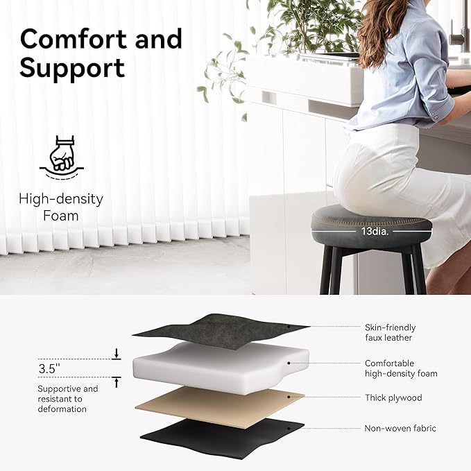 Counter Height Bar Stools, Upholstered Faux Leather Kitchen Counter Stools - Image 3