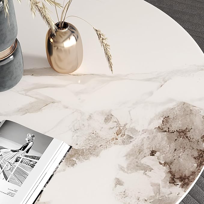 Round Faux Marble Dining Table Modern 32 Inch Kitchen Table - Image 4