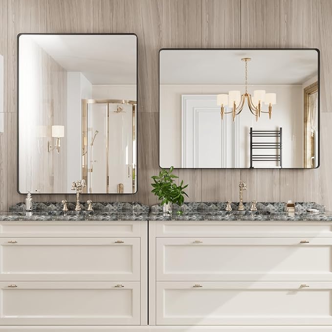Black Bathroom Mirror 48X36 Inch, Rounded Rectangle Matte Bathroom Vanity Mirror - Image 3