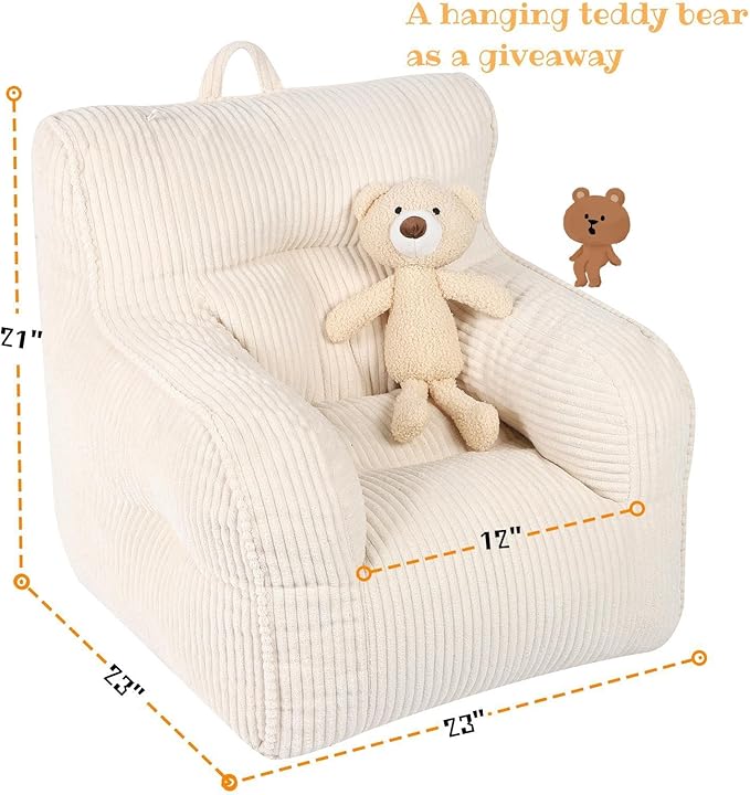 Kids Bean Bag Chair with a Plush Bear, Comfy Toddler Chair - Image 3