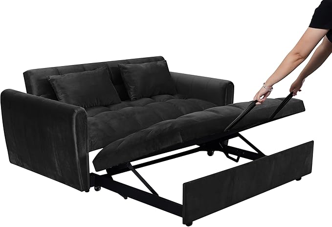 Ball & Cast 65" 3 in 1 Large Sleeper Sofa Bed, Velvet Upholstered Pull Out Couch - Image 11