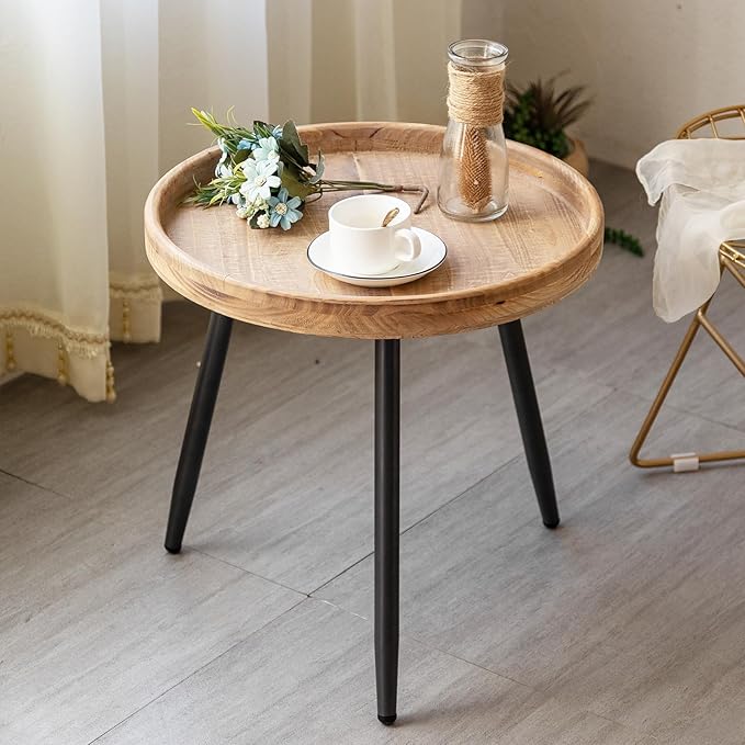 Tiita Round End Table Mental Side Table Nightstand/Small Wood Tables Accent by TiitaHome