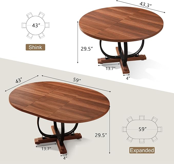 59" Round Extendable Dining Table - Image 2