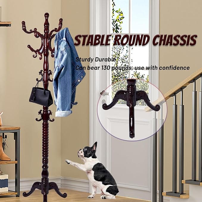 73 in Wood Coat Rack, Coat Rack Freestanding - Image 2