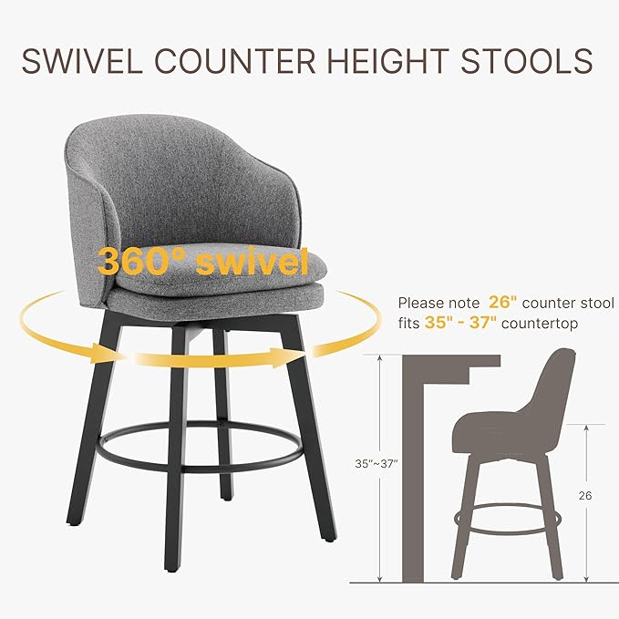Counter Height Barstools 26 inch Upholstered Swivel Bar Stools - Image 5
