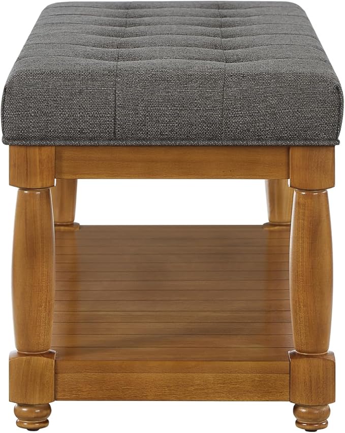 24KF Large Rectangular Upholstered Tufted Bed Bench, Linen Fabric Storage - Image 6