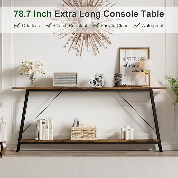 IBUYKE 78.7 Inches Extra Long Sofa Table Behind Couch, Industrial 2-Layer - Image 5