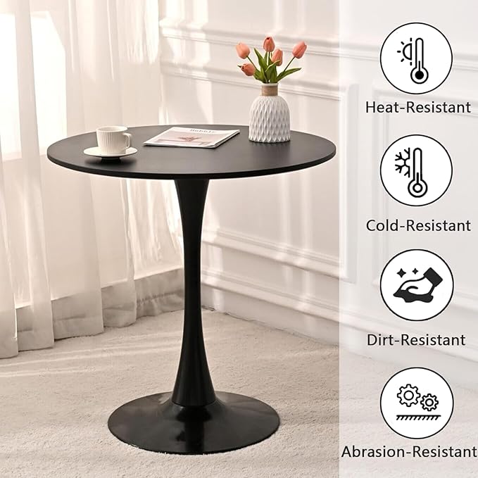 Black Round Dining Table, 24 Inches Tulip Round Kitchen Table, Mid-Century - Image 6