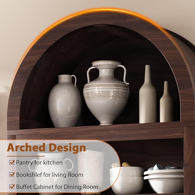 Arched Bookshelf Bookcase China Pantry Storage Cabinet - Image 5