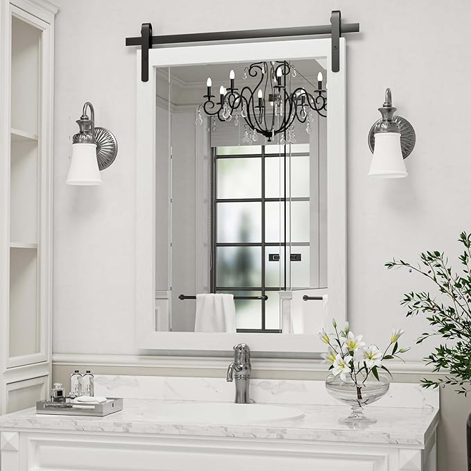 Farmhouse Bathroom Mirror, Barn Door Style Decor Living Room Entryway Bedroom - Image 2