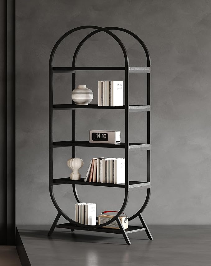 Bookshelf Arched Bookcase, Industrial 5 Tier Open Book Shelves by Kogven
