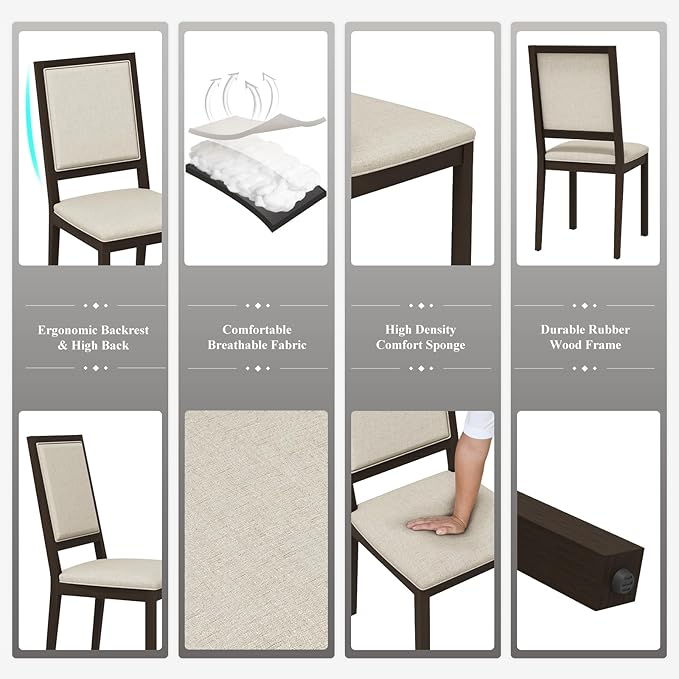 COLAMY Upholstered Kitchen Dining Chairs Set of 6, Wood Dining Chairs - Image 5