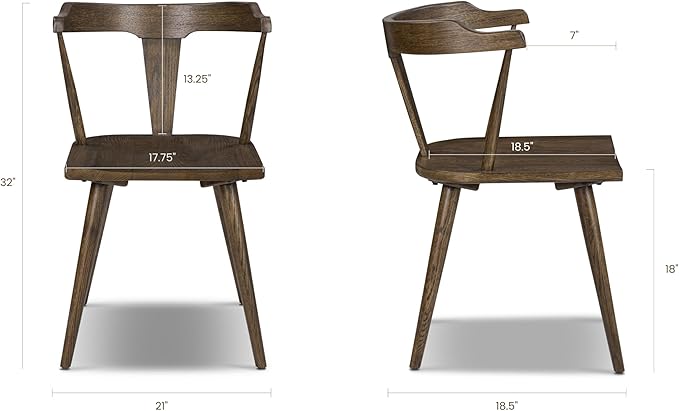 Poly & BARK Mid Century Modern Enzo Tundra Brown Dining Chair 2.0 – Solid Oak - Image 2