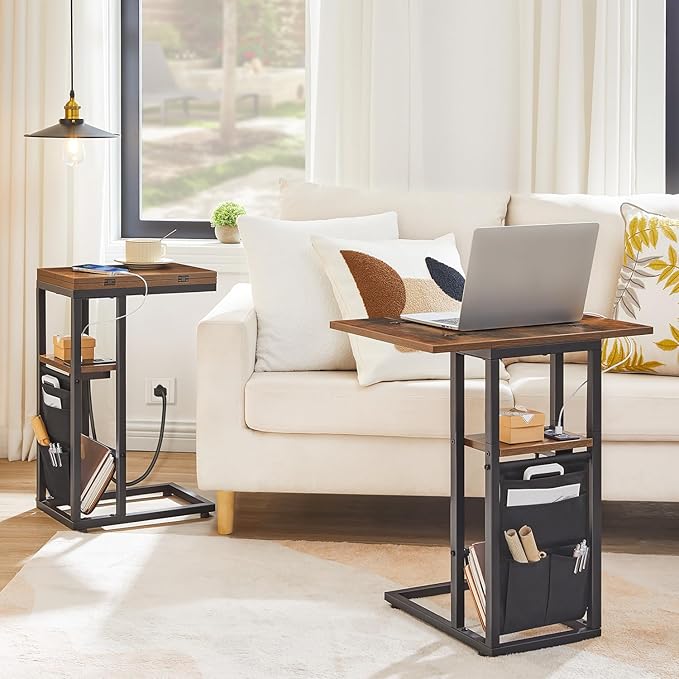 HOOBRO Foldable End Table with Charging Station, C Shaped Side Table with - Image 2