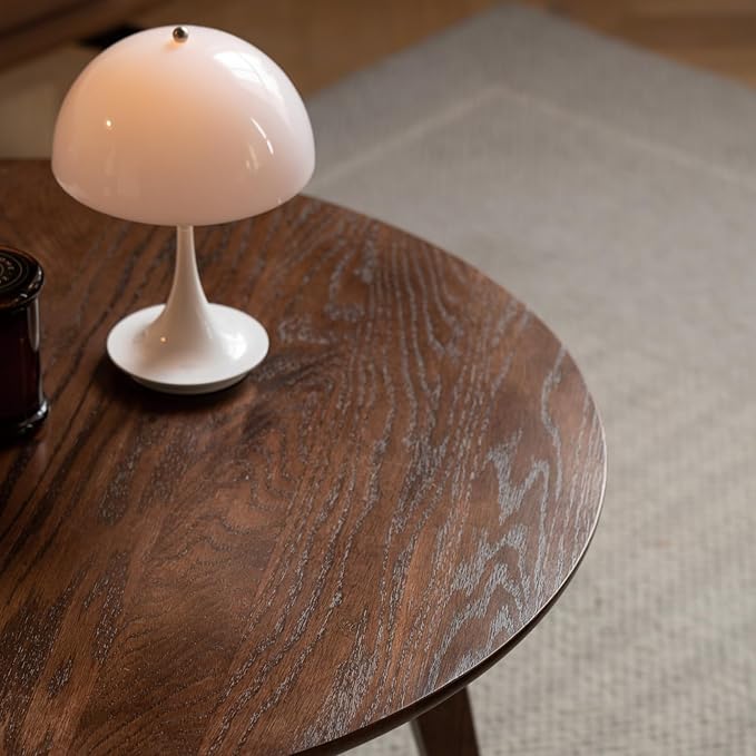 100% Solid Oak Wood Mini Coffee Table, Round Living Room Table Side Table - Image 6