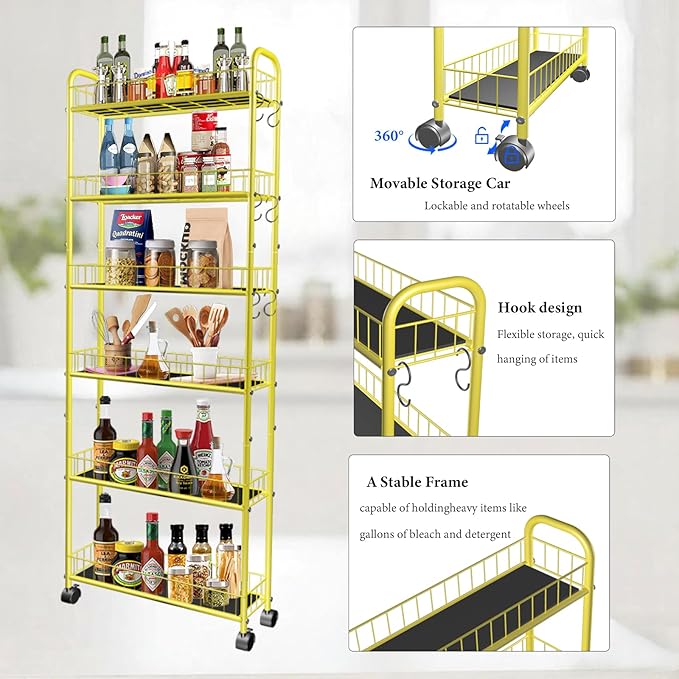 6-Tier Slim Storage Cart with Wheels, 6in Narrow Rolling Shelf, Sturdy Slim - Image 7