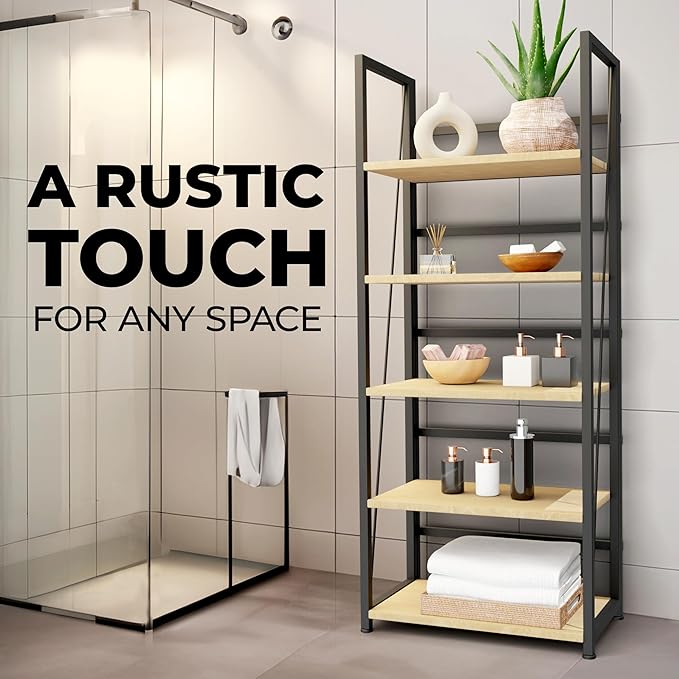 5 Tier Wood Book Shelf Organizer, No Assembly Bookshelf - Image 6
