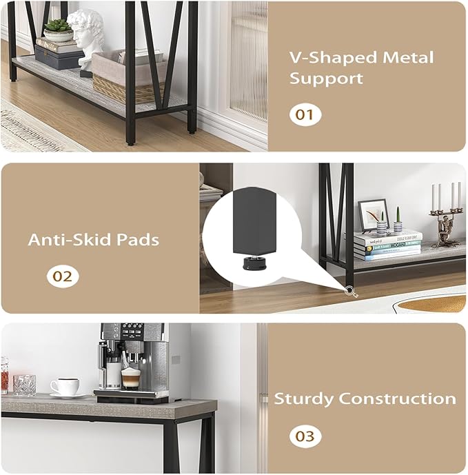 FOLUBAN Industrial Sofa Console Table, Rustic Wood and Metal Entryway Hallway - Image 6