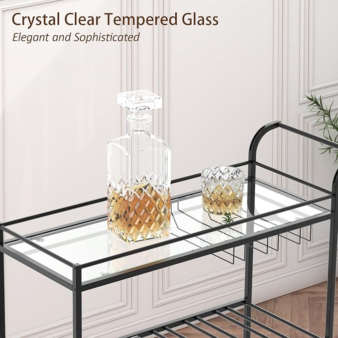Black Bar Cart, Home Bar Serving Cart - Image 2
