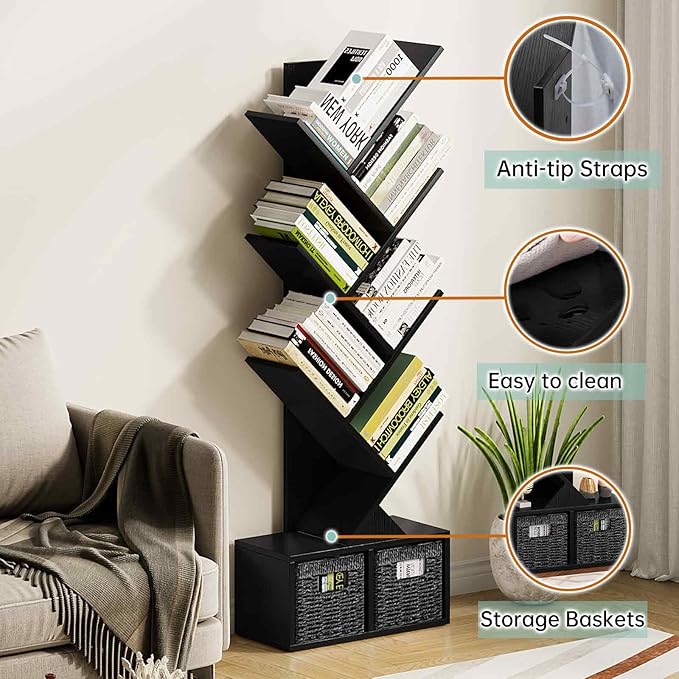 Vagusicc Tree Bookshelf, 6 Tier Bookshelf - Image 5