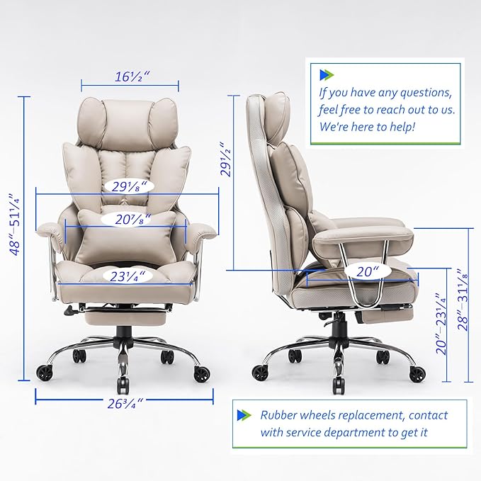Efomao Big and Tall Office Chair 400lbs – High Back PU Leather Executive Chair - Image 2