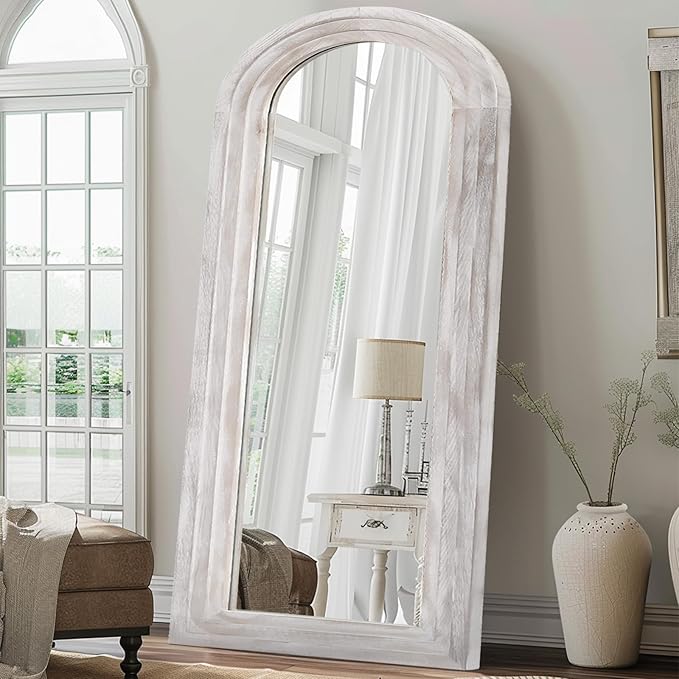 Arched Full Length Mirror with Solid Wood Frame, 71x32 Farmhouse Wall Mirror by ZHUNFA