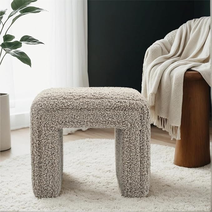 Get Set Style Vanity Stool Chair, Modern Wool Ottoman Foot Stool by GetSetStyleFurniture