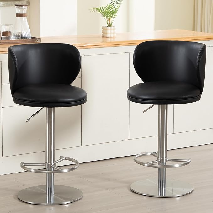 RAINMOOD Bar Stools, Adjustable Stainless Steel Swivel Barstools, Faux Leather - Image 7