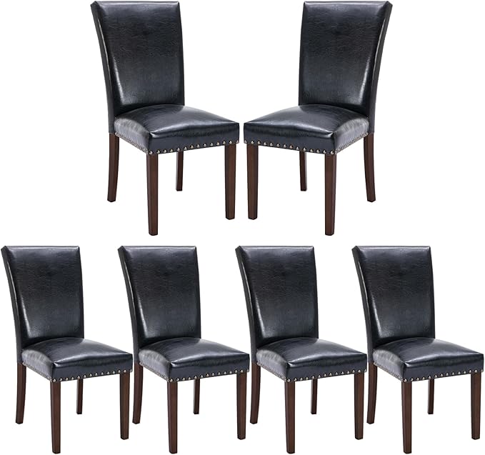 COLAMY Upholstered Parsons Dining Chairs Set of 6, PU Leather Dining Room by COLAMYINC