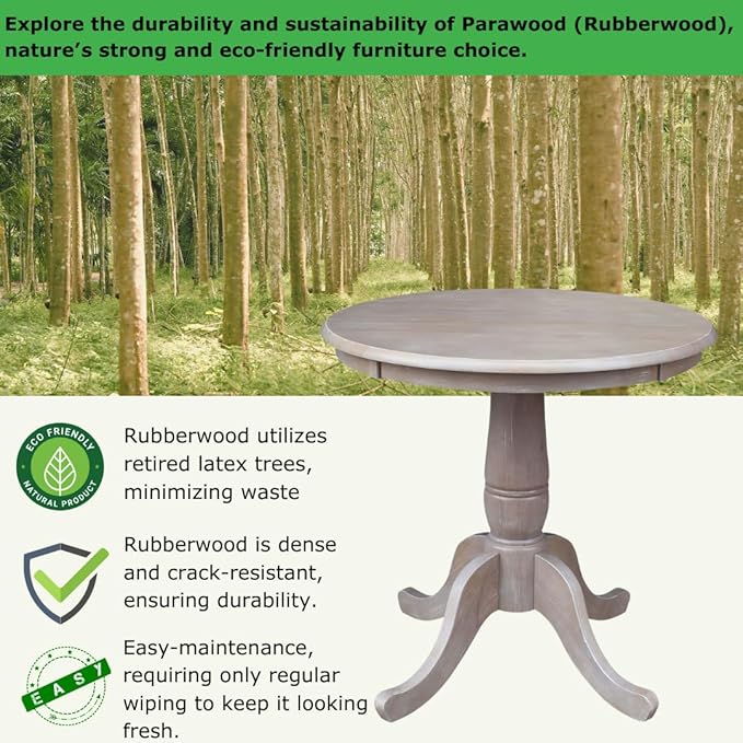 International Concepts 30" Round Top Pedestal Dining Table Solid Parawood 29.1" - Image 4