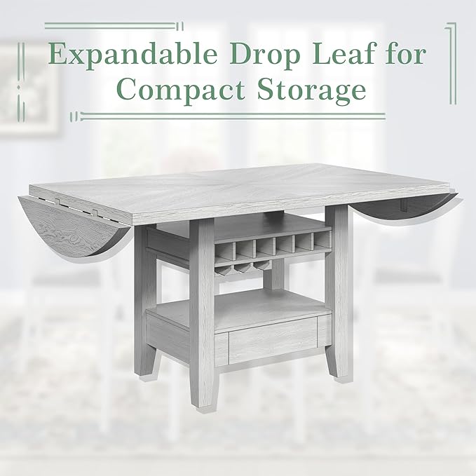 Solid Wood Dining Table Set for 6, Modern Breakfast Dinette Expandable Drop - Image 4