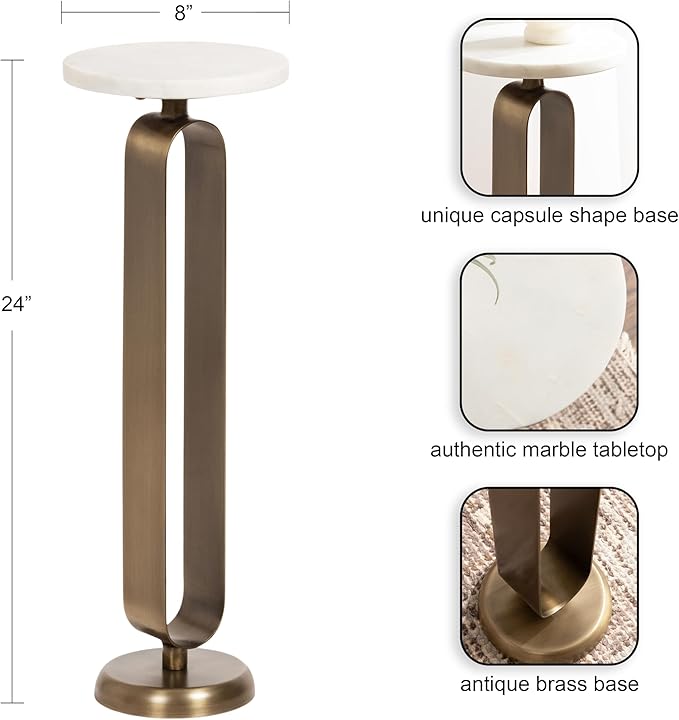 Kate and Laurel Helio Modern Round Marble Drink Table, Natural Marble Martini - Image 2