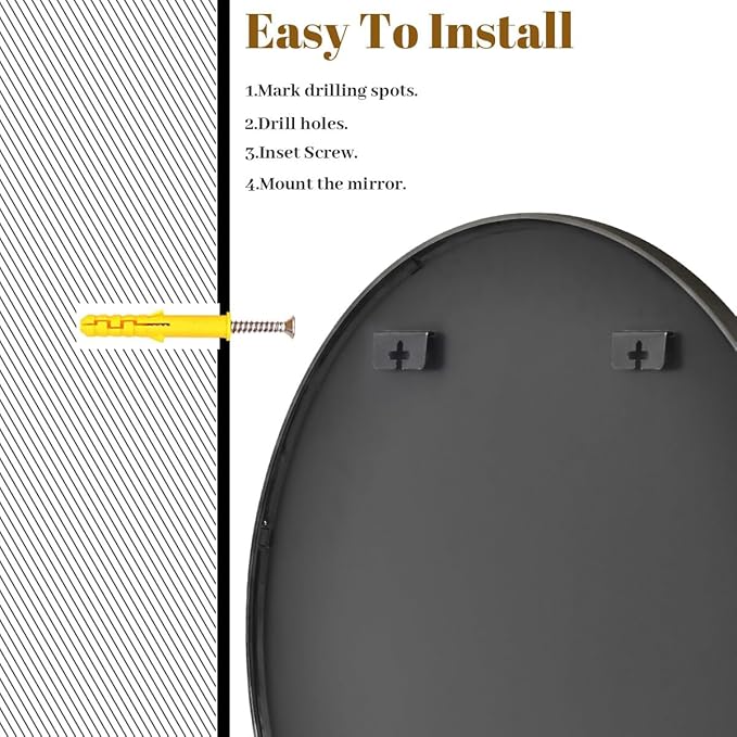 Black Round Bathroom Mirror, 30 inch Circle Wall Mounted Hanging Mirror - Image 6