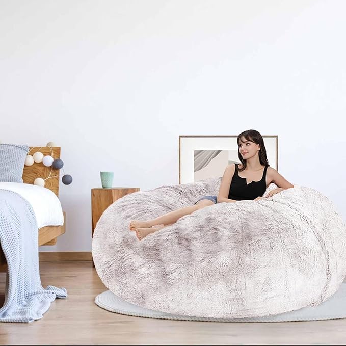 Bean Bag Chair for Adults Kids Without Filling Comfy Fluffy Round Beanbag Couch - Image 2