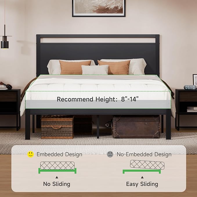 Z-hom Queen Bed Frame with Modern Wood Headboard & Footboard, Upgraded Heavy - Image 9