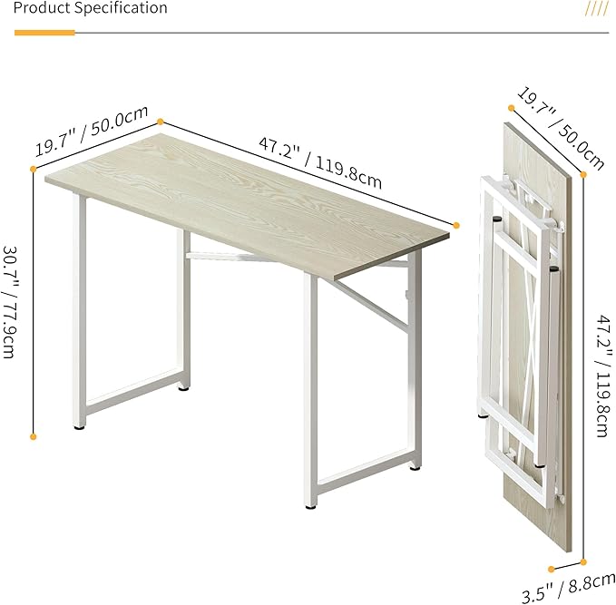 47 inch Folding Desk, Writing Gaming Computer Camping Table, No Assembly - Image 3