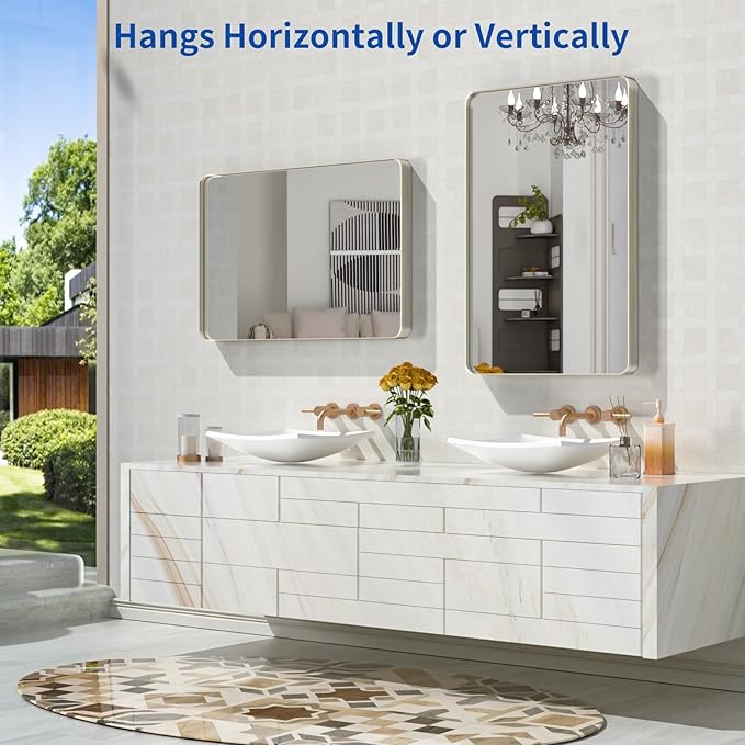 WEER 20X30 Inch Brushed Nickel Bathroom Mirror, Brushed Silver Metal Frame - Image 5
