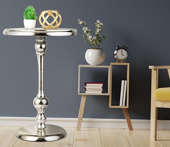 CLEENTABLE Pedestal Round Side Table- Lightweight Metal Table - Image 5