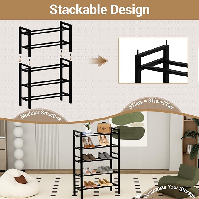 Haddockway Bamboo Shoe Rack for Closet, Free Standing Shoe Organizer - Image 6