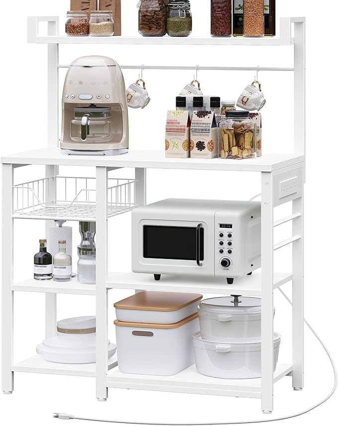 HOOBRO Bakers Rack with Power Outlet, 35.4 Inches Coffee Bar with Mesh Basket - Image 9