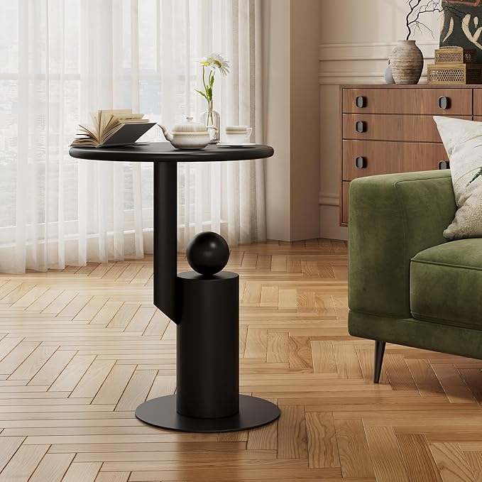 Metal Round Side Table, Matte Modern Accent End Tables Coffee Tables, Small - Image 4