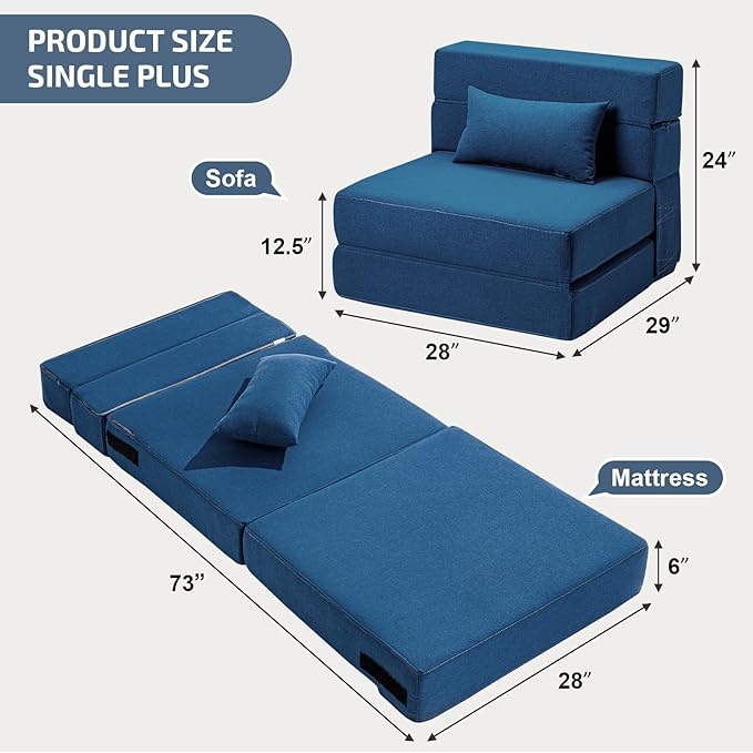 Folding Sofa Bed with Pillow- Convertible Chair Floor Couch & Sleeping Mattress - Image 2