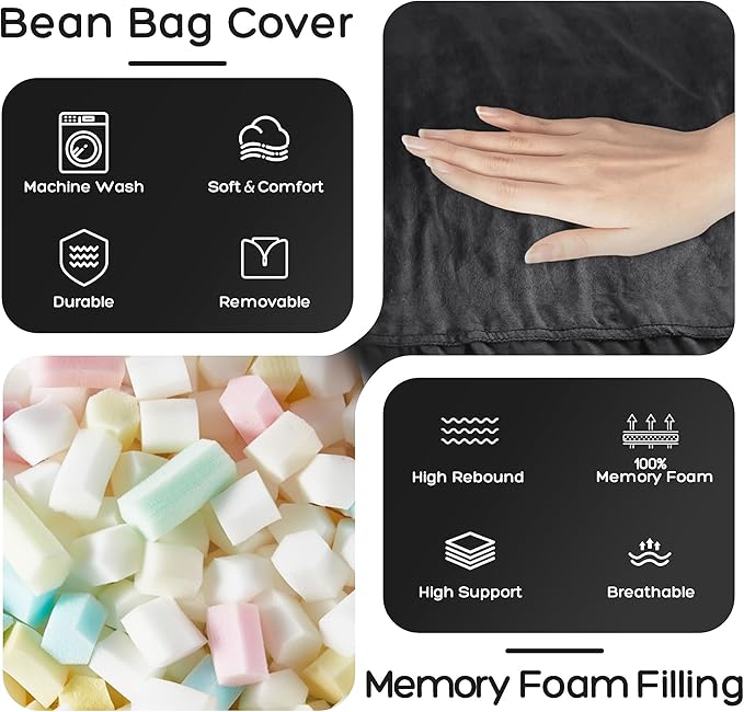 HABUTWAY Bean Bag Chair: Giant 4' Memory Foam Furniture Bean Bag Chairs - Image 5