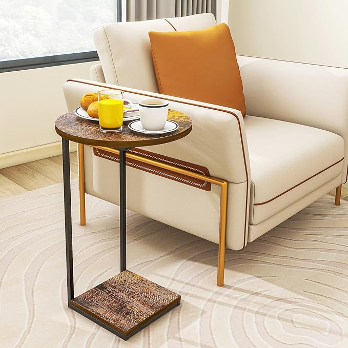 HDANI C Table End Table, Round Side Table That Slide Under, C Shaped End Table - Image 2